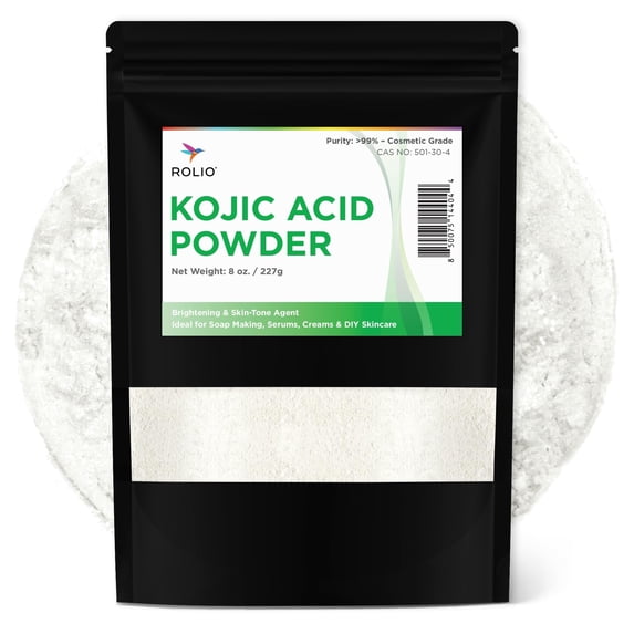 Rolio Pure Kojic Acid Powder, 8 Oz (227g) - Natural Organic Versatile Skincare Product for Soap Making, Creams, Lotions, Serums and More - DIY and Professional Cosmetic Grade Kojic Acid Powder