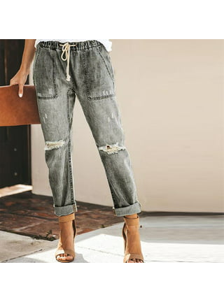 Gyouwnll Jeans for Women High Waist Jeans Button Tassel Pants Trousers Bell-Bottom Pants, Women's, Size: XL, Clear