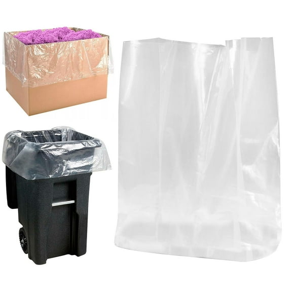 Roll of 100 Bin Liners, Clear 46 x 36 x 65. Low Density Polyethylene Trash Bags 46x36x65. Thickness 2 mil. Transparent Polyethylene Liners for Industrial Applications