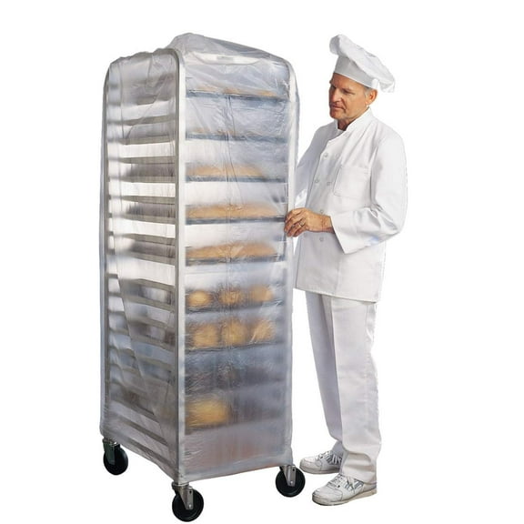 Roll of 50 Disposable Bun Rack Covers 52 x 80. Bread Rack Covers 52x80. Thickness 0.7 mil. Low Density Polyethylene Covers for Bakeries, Food Industry Business. Full Size Bun Pan Rack Covers.