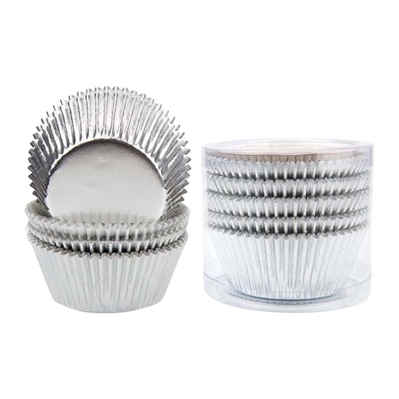 Roll Baking Paper Liners,100 Silver Aluminum Foil Muffin Cups,for Baking Cupcakes