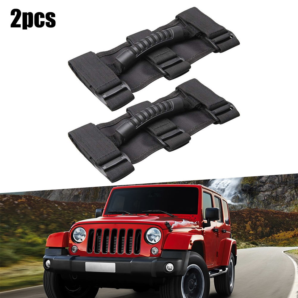 CheroCar 2-Pack Roll Bar Grab Handles For Jeep Wrangler YJ, TJ, JK, JL, Gladiator JT – Heavy Duty Nylon, Black & Orange