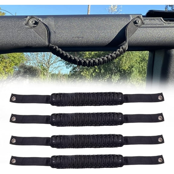 Roll Bar Grab Handles Paracord Grip Handle for Ford Bronco Accessories 2021 2022 2023 2024 2025 2 Door 4 Door, 4 Pack (Black)