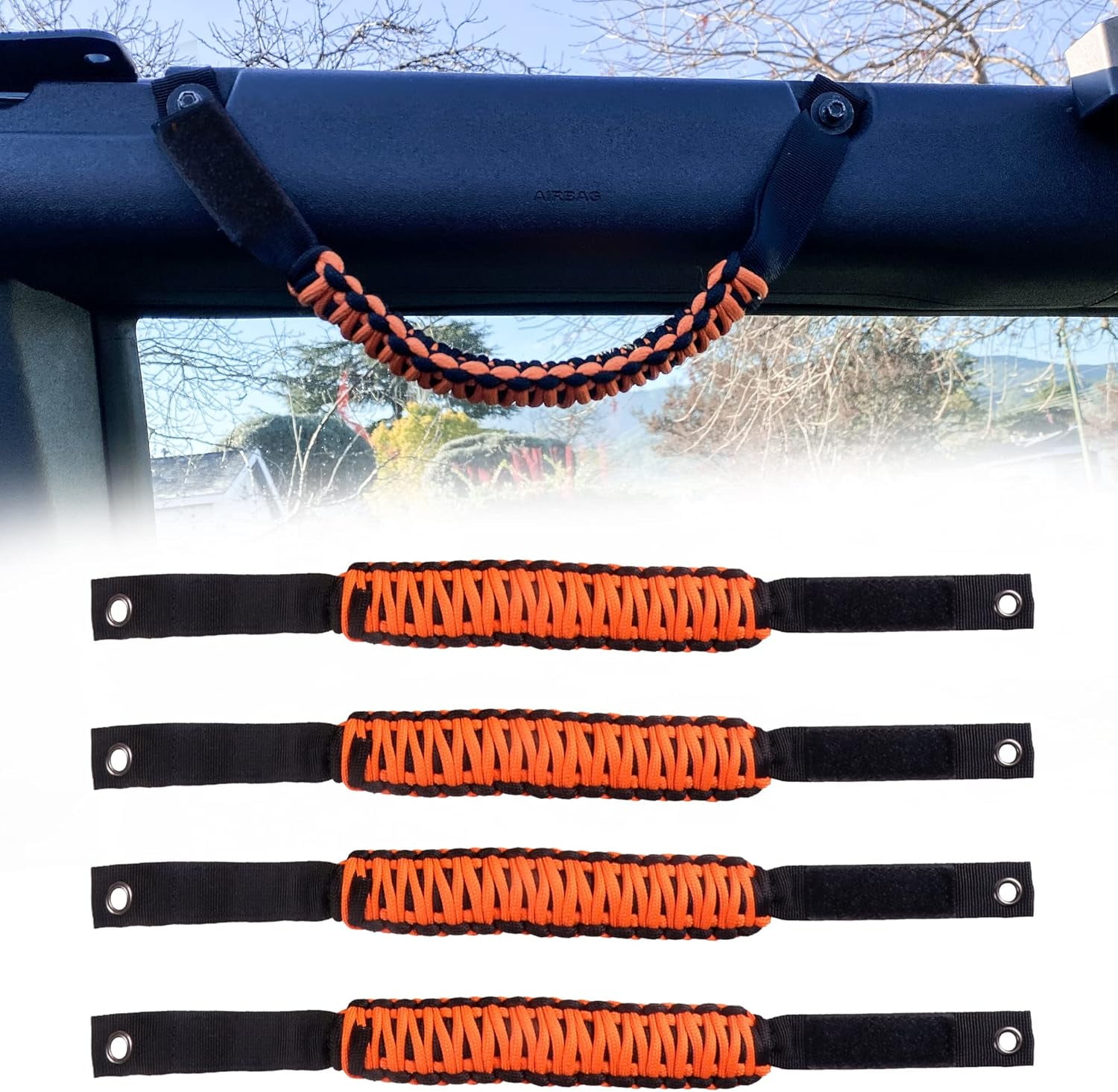 Paracord Roll Bar Grab Handles For Ford Bronco 2021-2024 – 2 Pack, Red, 350 Lb Capacity