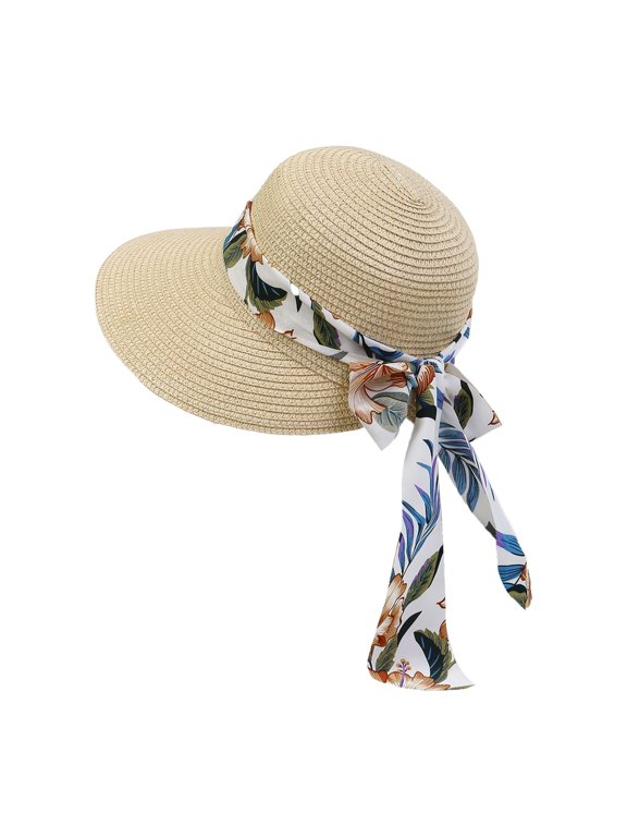 Roll Up Beach Hat,Wide Brim Straw Visor,Packable Travel Sun Cap,Foldable Roll Up Wide Brim Straw Sun Hat Lightweight Packable Portable Breathable Sunshade Visor for Beach Travel Uv Protection,BG2