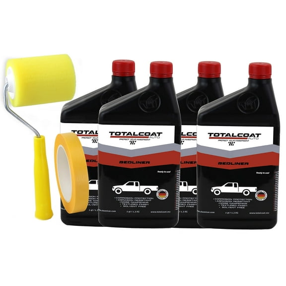 Roll On Bedliner Green, Durable Truck Bed Coating Protects from Rust, Corrosion and Scratches; Easy to Apply Trucks, Cargo Vans, Box Trucks (4 Quarts, Roller, Tape Kit)