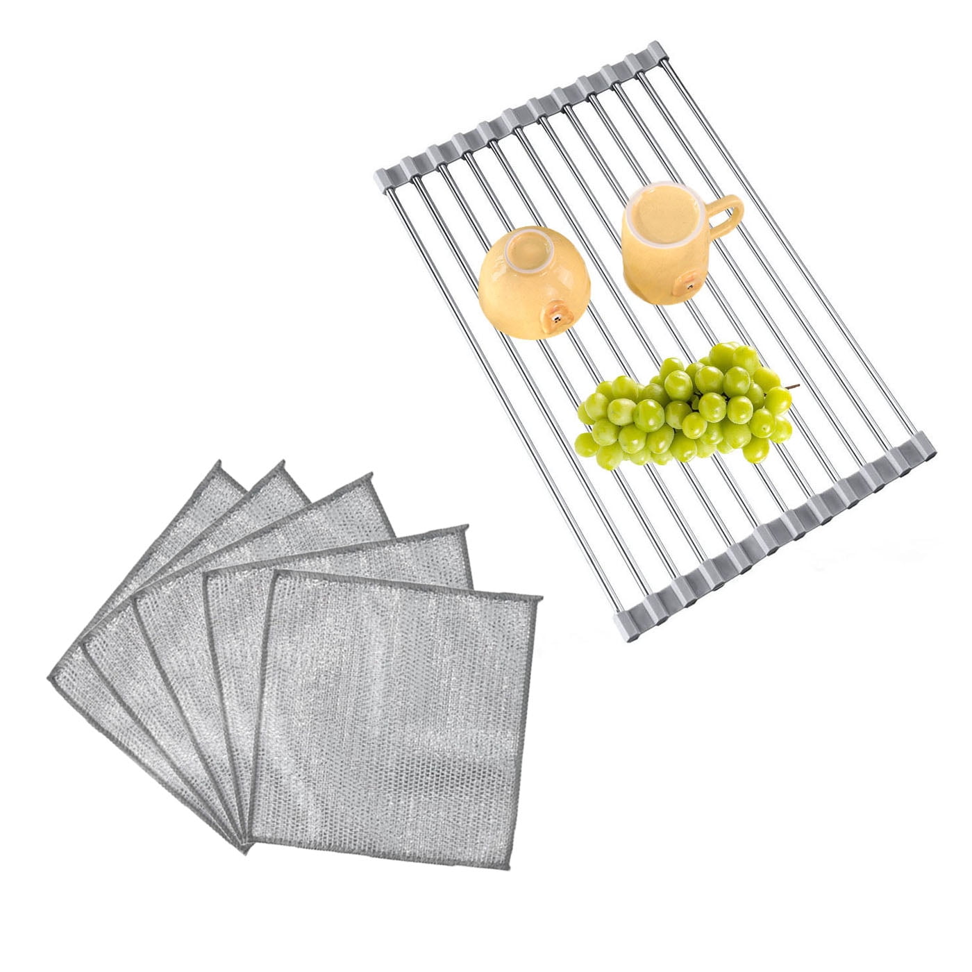 Roll Up Dish Drainer Shelf, 304 Stainless Steel Sink Drying Rack ...