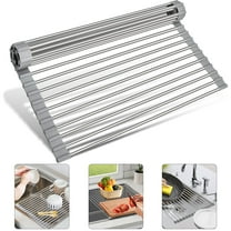 LANNEY Roll Up Dish Drying Rack, 18.7" x 15.35" Foldable 304 Stainless Steel Over The Sink Dish Drainer, Multipurpose Roll Up Sink Drying Rack Cover for Kitchen Sink Counter Storage