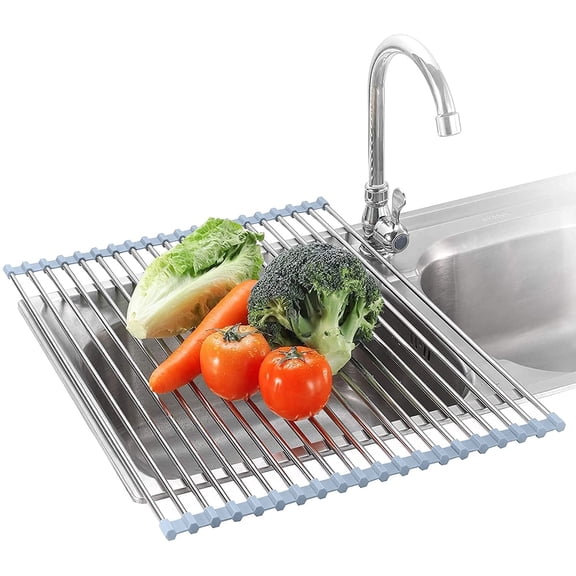 Roll Up Dish Drying Rack Over The Sink for RV Sink 17.5x15.7 in Kitchen Drying Rack Folding Dish Drainer Mat Rolling Dish Rack Foldable Rack Stainless Steel Wide Kitchen Dry Rack