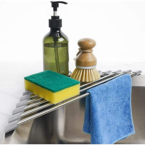 Roll Up Dish Drying Rack and Triangle Dish Drying Rack for Sink,Over the Sink Dish Drying Rack , Kitchen Corner Sink Rack, Foldable Stainless Steel Corner Sink Rack for Kitchen (Gray,Triangle)
