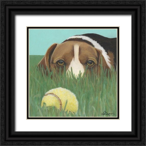 Roll, Dlynn 26x26 Black Ornate Wood Framed with Double Matting Museum Art Print Titled - Dlynns Dogs - Sunny