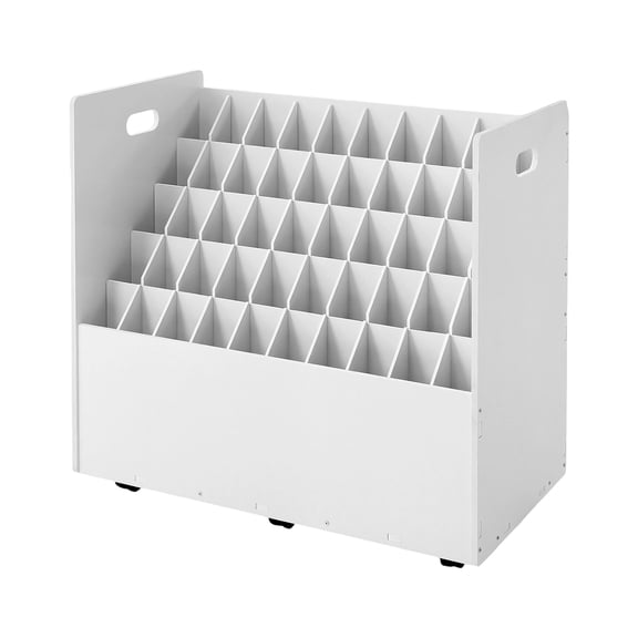 Roll File Storage Holder 50-Slot Roll File Organizer 5-Tier File Holder PVC Storage Rack with 6 Lockable Wheels for Blueprints & Posters White
