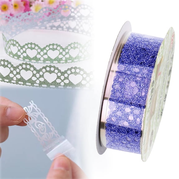 Roll Of Glitter Tape Lace Flower Pattern Adhesive Tape Sticker Colorful Decorative Masking TapeforScrapbooking Card Making Crafts Frames Planner Journal Gifts Decor, 0.6inch x 39.37inch
