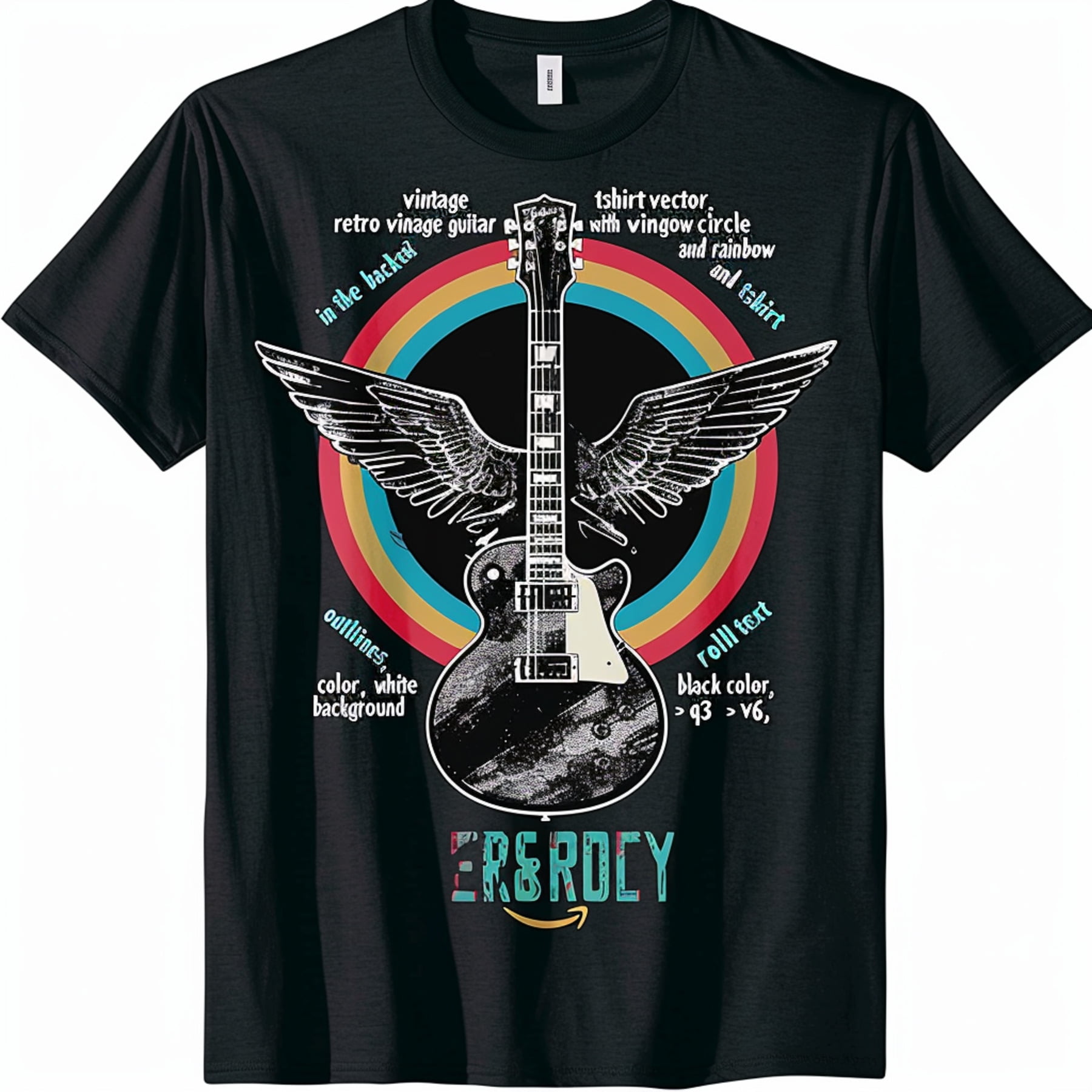 & Roll Guitar Wings Men's Black TShirt Grunge Design High Quality Print ...