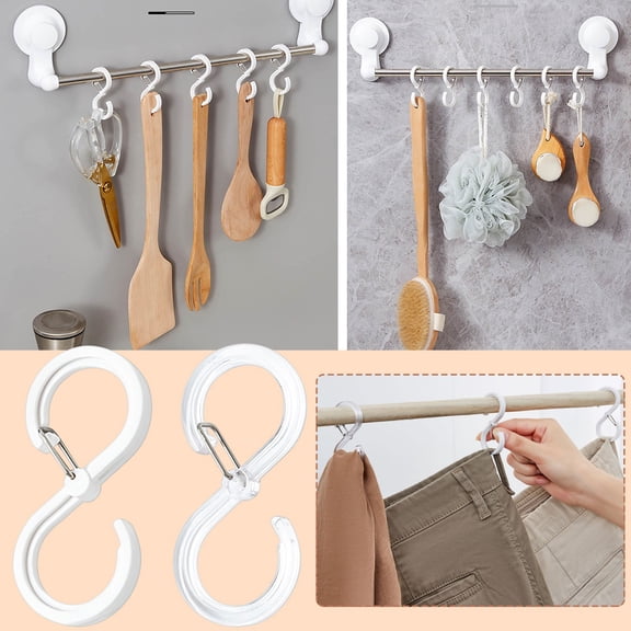 Roll Over Image to Zoom in S Hooks with Safety Buckle for Hanging, Anti-Drop S Shaped Hooks, Heavy Duty Rustproof S Hangers for Kitchen Utensil, Closet Rod, Bathroom