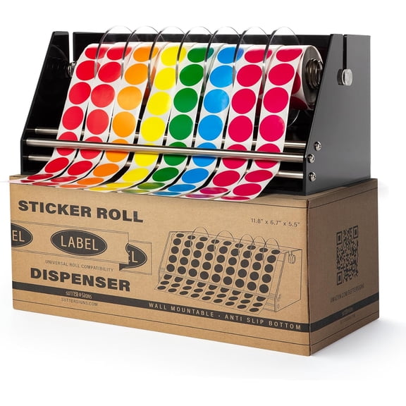 Roll Label Dispenser for Sticker Labels | Thick Durable Acrylic Sticker Roll Holder with Anti-Slip Feet and Spacer Springs