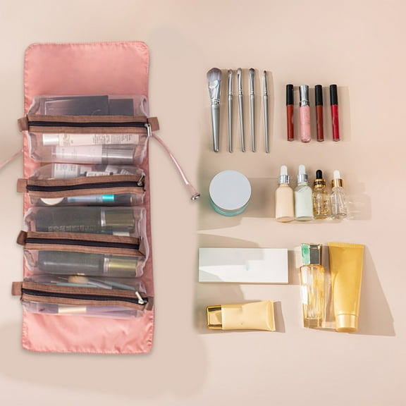 Roll Up Makeup Bag under $5! Yrmaups Roll Up Makeup Bag Travel, Hanging Toiletry Bag with 4 Detachable Mesh Pouches, Large Capacity Cosmetic Organizer for Women