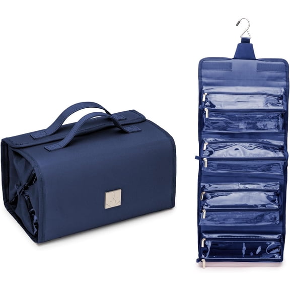 Roll  Makeup Bag with 4  TSA Pouches, Hanging Travel Organizer for Women & Men