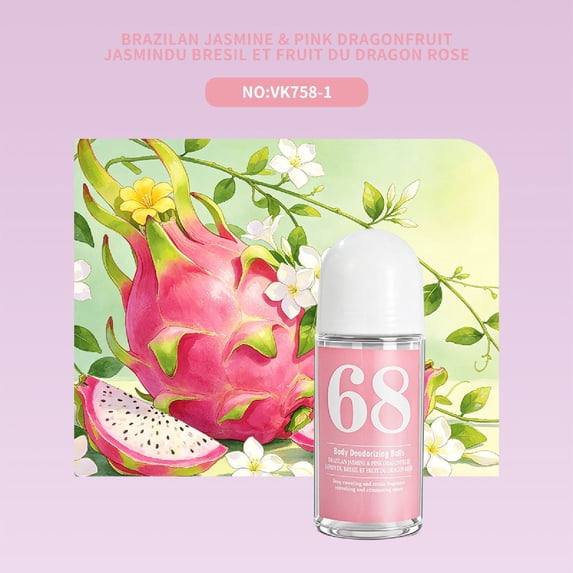 Roll-On Deodorant, 50ml/1.69oz Brazilian Jasmine & Pink Dragonfruit Scent Long Lasting Anti-sweat Body Fragrance Roller