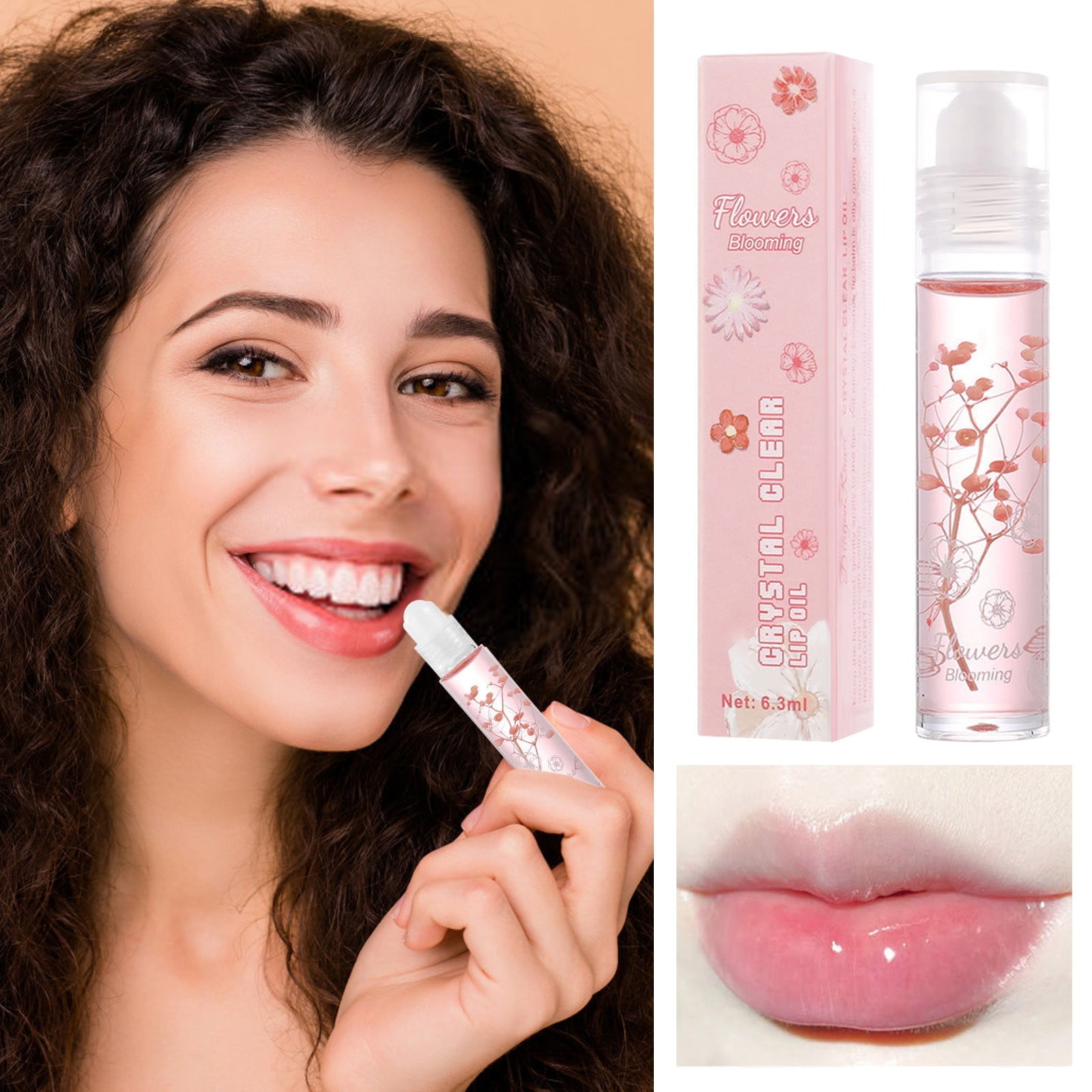 Roll On Lip Oil Hydrating Lip Gloss Lip Shine Flower Lip Gloss Transparent Plumping Lip Gloss