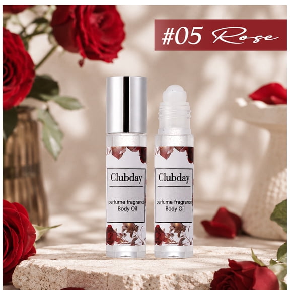 Roll-On Shimmer Floral Perfume Body Oil by Clubday, 3 Individual Scent Bottles Silky Hydrating Texture Transfer Proof Long Wear Portable Roller Fragrance All Skin Tones