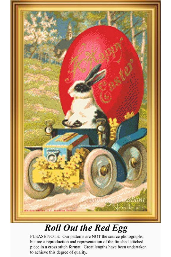 Roll Out the Red Egg, Vintage Counted Cross Stitch Pattern (Pattern Only, You Provide the Floss and Fabric)