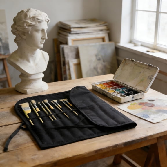 Roll Up Paint Brush Storage Canvas Pouch 22 Slots Double Layer Organizer Case for Oil Acrylic Watercolor Gouache Calligraphy Brushes Travel Friendly Washable Artist Tool Holder