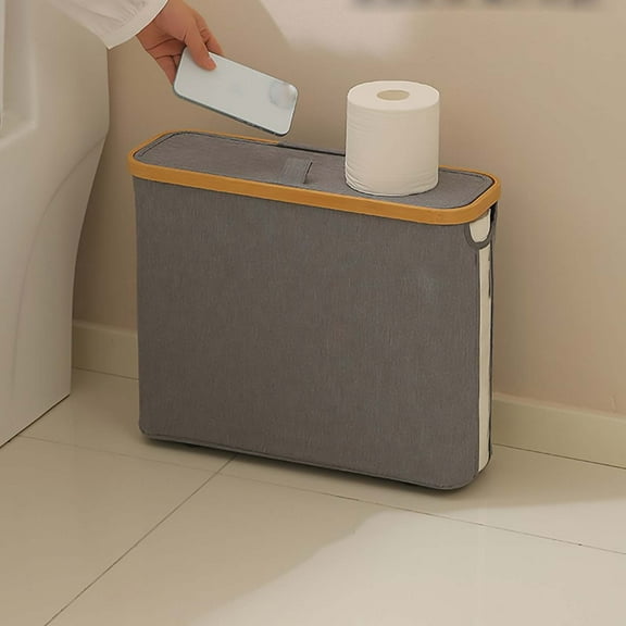 Roll Paper Storage Baskets Gray White Black Fabric Bins Wooden Lid Design Tile Floor Display Bath Towel Organization Home Storage Solution