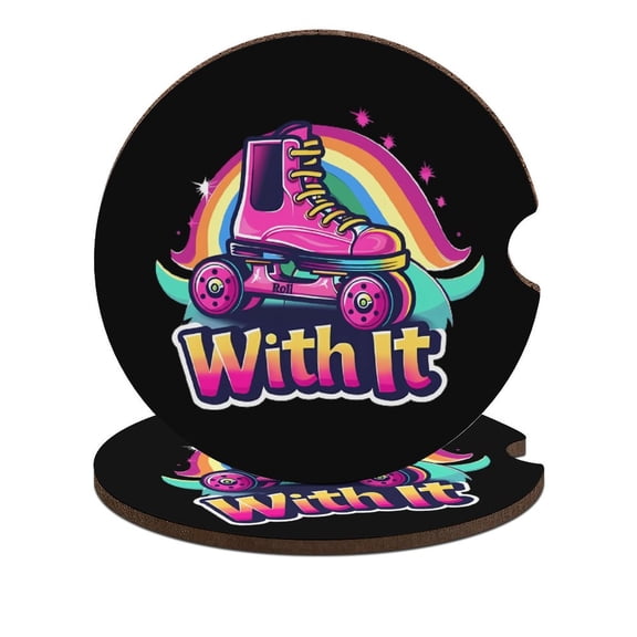 Roll Roller Skates Car Coasters for Drinks with A Finger Notch for Easy Removal Cup Holder Coaster Cup Mat Car Interior Accessories 2PCS