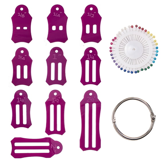 Roll Sasher Tool Set with Multi-Sizes Sasher Quilting Pins and Storage Chain for Folding Fabric and Biasing Strips Purple 100x50x12mm for DIY