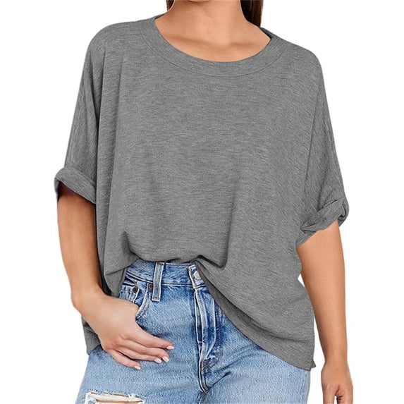 Roll Short Sleeved Solid Color Plus Size Women T-Shirt Tops