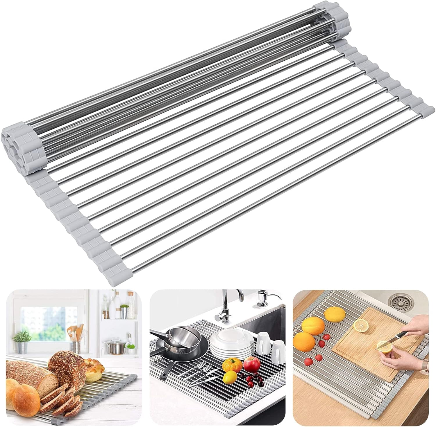 Roll Up Over The Sink Dish Drying Rack 20.5"x19.7", Extra Large Roll up ...