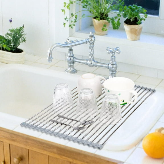 Roll- Sink Drying  17." x 13.8" - Heat Resistant Over the Sink Dish Drainer with 18 Pipes