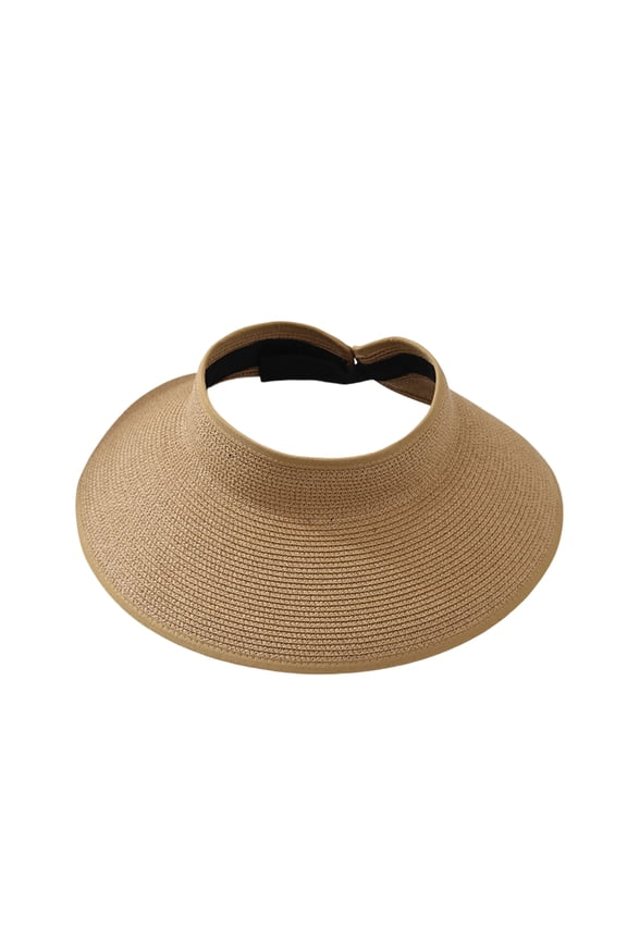 Roll up Straw Sun Visor Wide Brim Beach Hat Womens Open Top Straw Hat Packable Summer UV Cap, Ladies Casual Outdoor Visor Adjustable Braided Sunhat Fashion Ponytail Holiday Wear