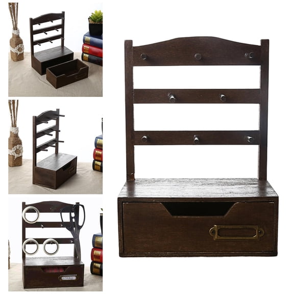 Roll Tape Organizer Wooden Storage Case with Drawer