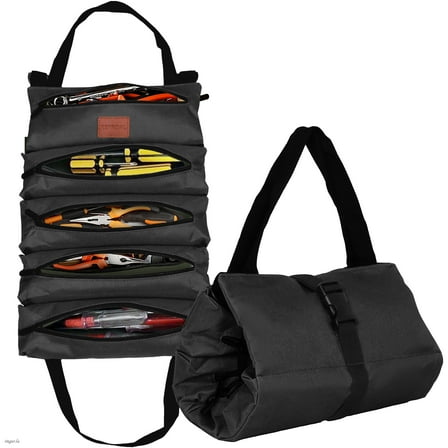 Keyroal Professional 5-Pocket Tool Roll Bag - Heavy-Duty Oxford Fabric Zippered Organizer for Wrenches, Screwdrivers & Pliers, Portable Roll-Up Workshop for Technicians & DIY(Black)