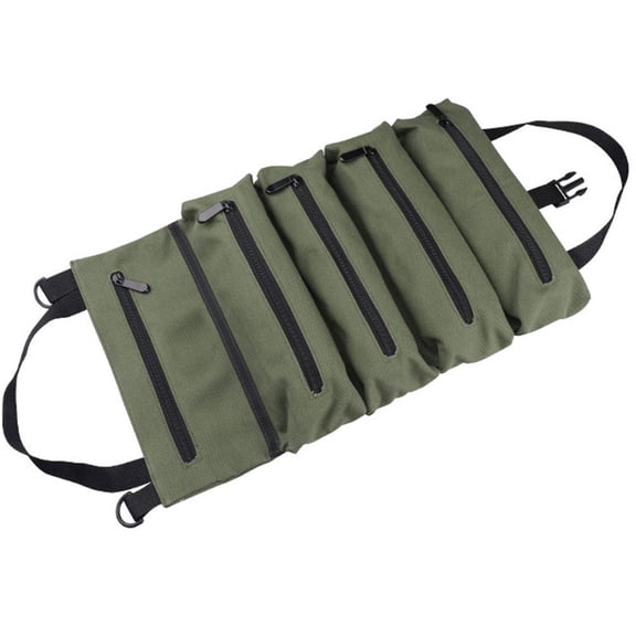 Roll Tool Bag, Multi-Purpose Roll Up Tool Bag, Canvas Tool Organizer Bucket, Heavy Duty Storage Handbag with Sturdy Bottom for Fishing Outdoor - Green