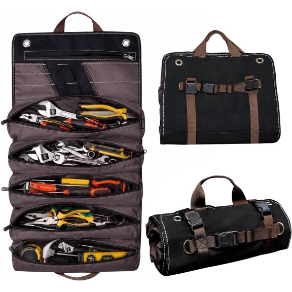 Roll Up Tool Bag Organizer for Men Heavy Duty Tool Wrap Roll Bag Organizers 15L Portable Rollup Toolbag Pouches for Wrenches, Sockets, Hand Tools for Mechanics & Electricians