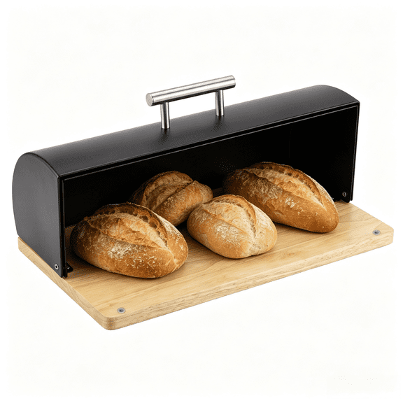 Roll Top Bread Box for Kitchen Countertop - Fits Cookies Bagels Muffins - Rectangular
