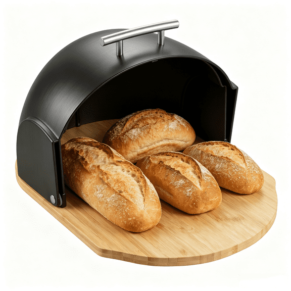GARVEE Roll Top Bread Box for Kitchen Countertop - Fits Cookies Bagels Muffins - Round