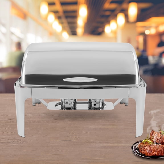 Roll Top Chafing Dish Buffet Set, 9.54QT Stainless Steel Buffet Server and Warmer, Rectangular Chafer for Catering Event Parties Buffet (2 Pans)