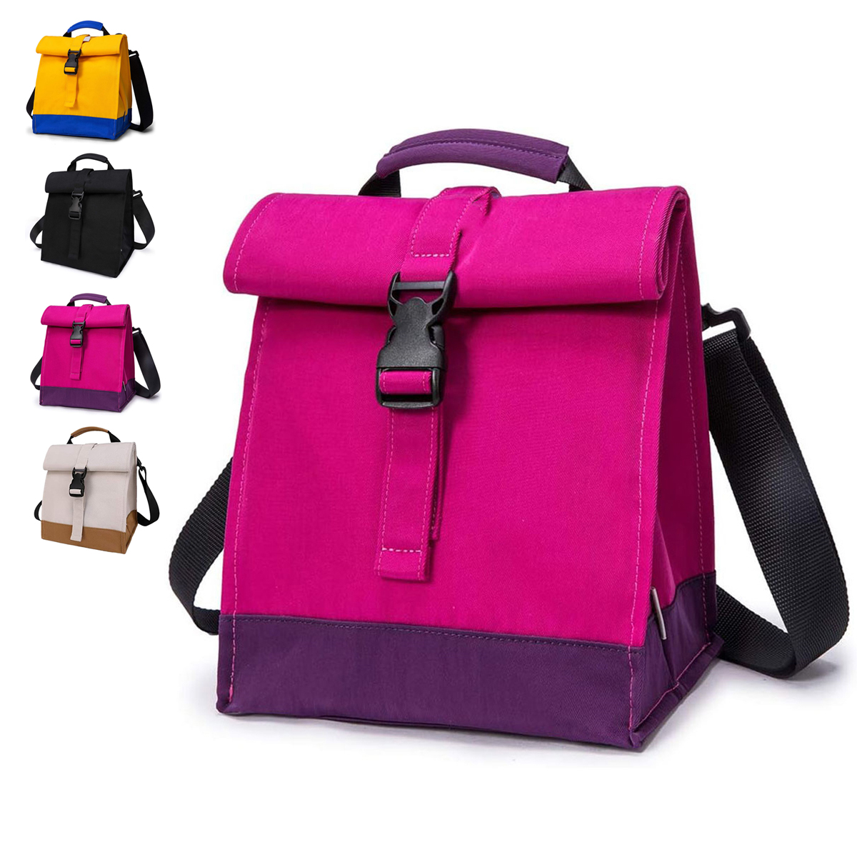 Roll Top Insulated Lunch Bag,Foldable Thermal Lunch Bag for Office, Work, School,Purple
