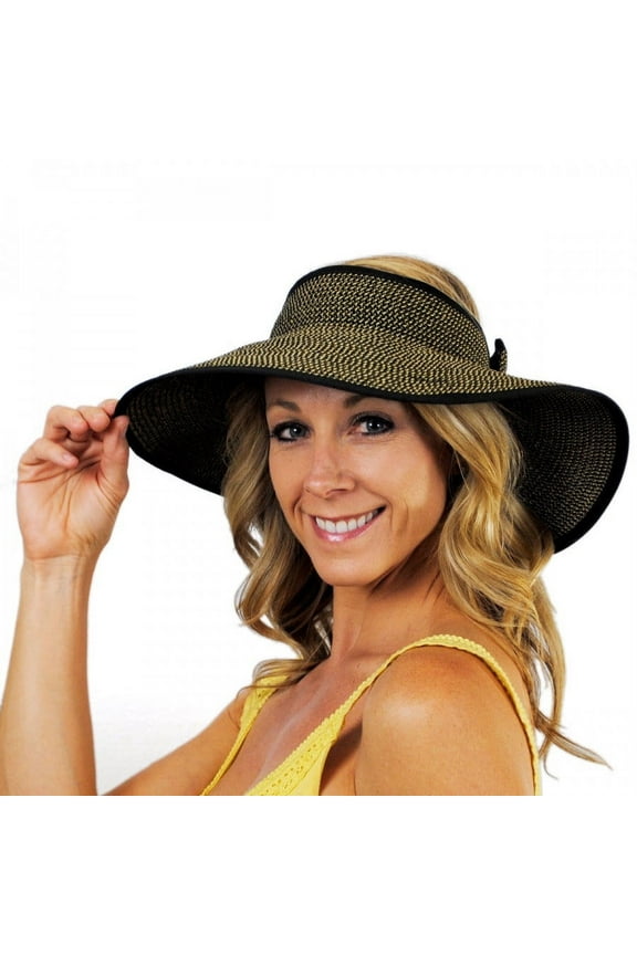 Roll Toyo Straw Braid Visor - ADJUSTABLE - Black Mix