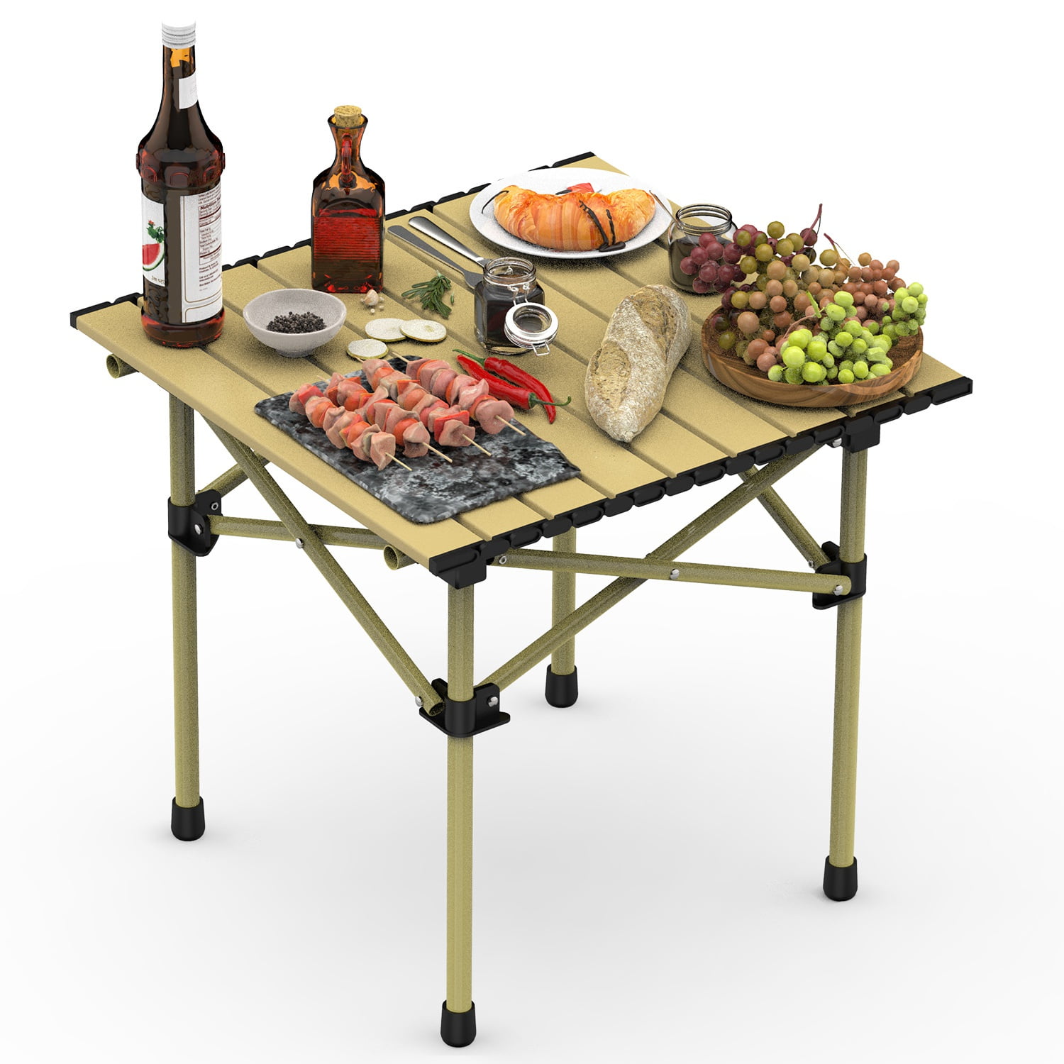 Roll-Up Camping Table ，Portable Upgraded Carbon Steel Table with Heavy Duty Carrying Bag,Portable for 2-3 People, Picnic Barbecue