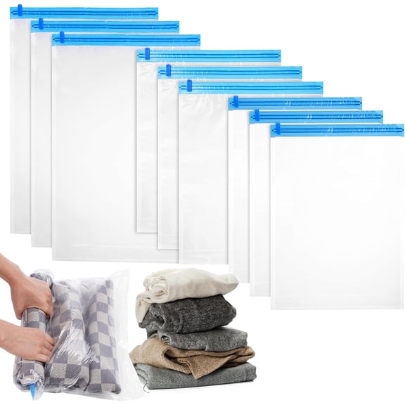 Roll-Up Compression Bags No Pump 9-Pack Tear-Resistant Space Saver Travel Storage Set with Various Sizes