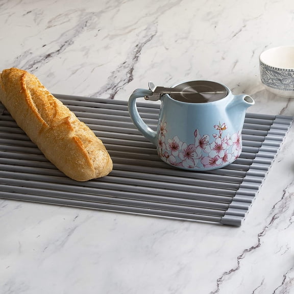 Roll Up Dish Drying Rack - Large Silicone Over Sink (20.5" x 13") with Stainless Steel Core