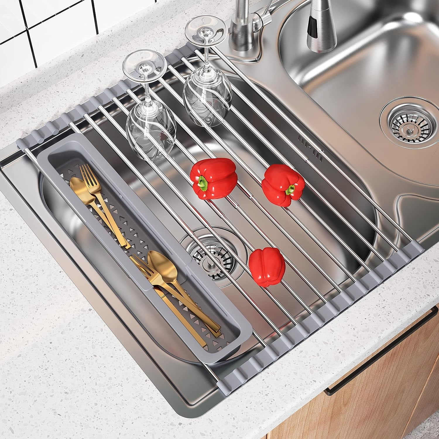 Roll Up Dish Drying Rack, Over The Sink Dryer Rack for Kitchen Counter