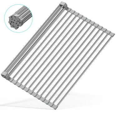 Roll Up Dish Drying Rack Stainless Steel Over the Sink Drainer Kitchen Dish Rack (17.7''x 13.7'')