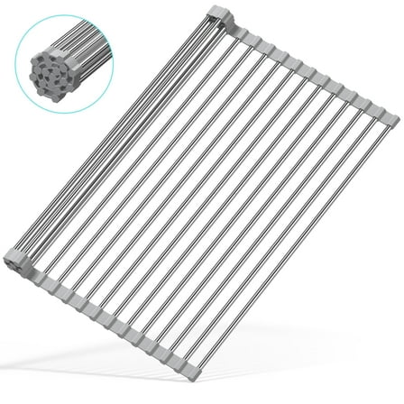 Roll Up Dish Drying Rack Stainless Steel Over the Sink Drainer Kitchen Dish Rack (17.7''x 13.7'')
