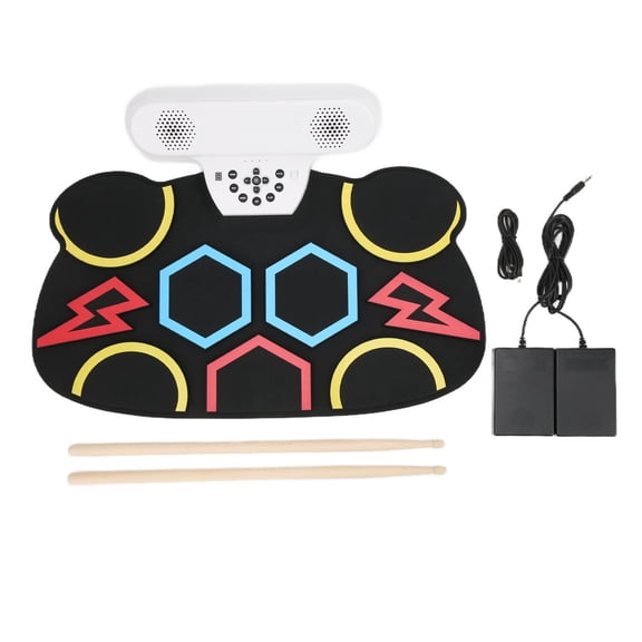 Roll Up Drum Portable Cool Double Horn Electronic Drumset Practice Pad Drums Kit